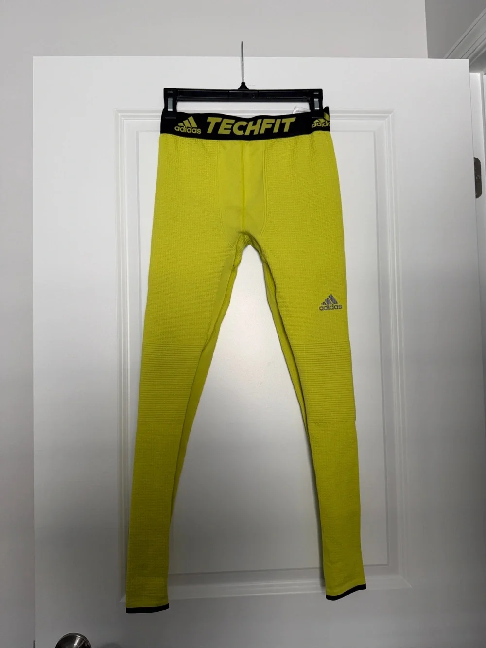adidas mens thermal Techfit Neon Yellow Compression Tights